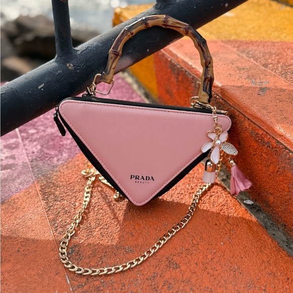 Prada Pink and Black Triangle Clutch - Picture 1 of 9